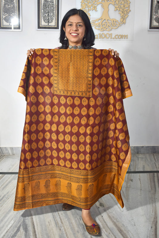 Handwoven Maheshwari kurta fabric with Bagh Hand block print