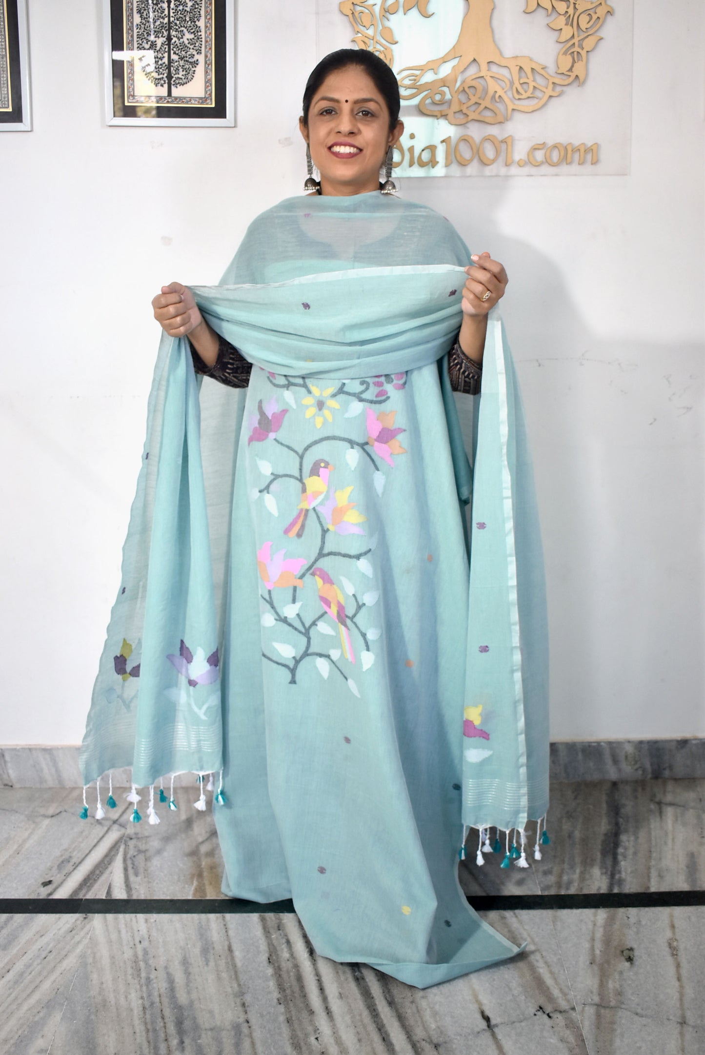 Kalakriti : Beautiful Hand Woven Soft Cotton Needle Jamdani Kurta Fabric & Dupatta set