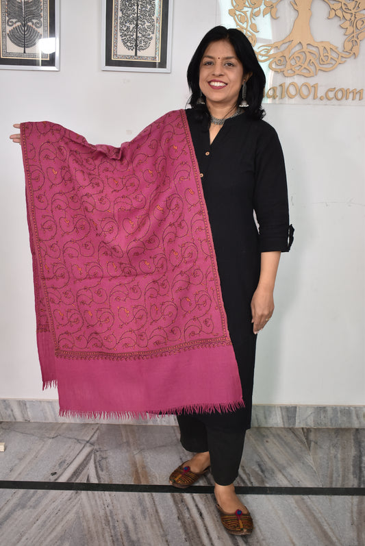 Intricate Kashmiri Sozni Hand Embroidery & Cutwork Work Woolen Stole