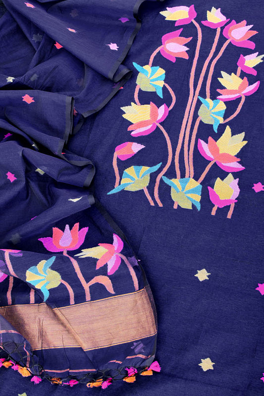 Kalakriti : Beautiful Hand Woven Muslin Jamdani Kurta Fabric & Dupatta set