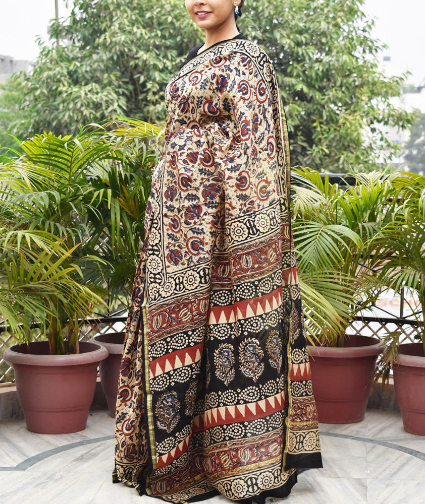 Chanderi Cotton Saree with Kalamkari Print at Rs.1899/Piece in vidisha  offer by Shubham Saree Creation