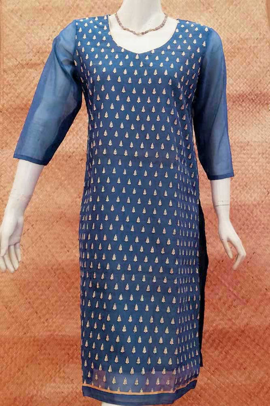 Elegant Silk Cotton  Kurta with Embroidery