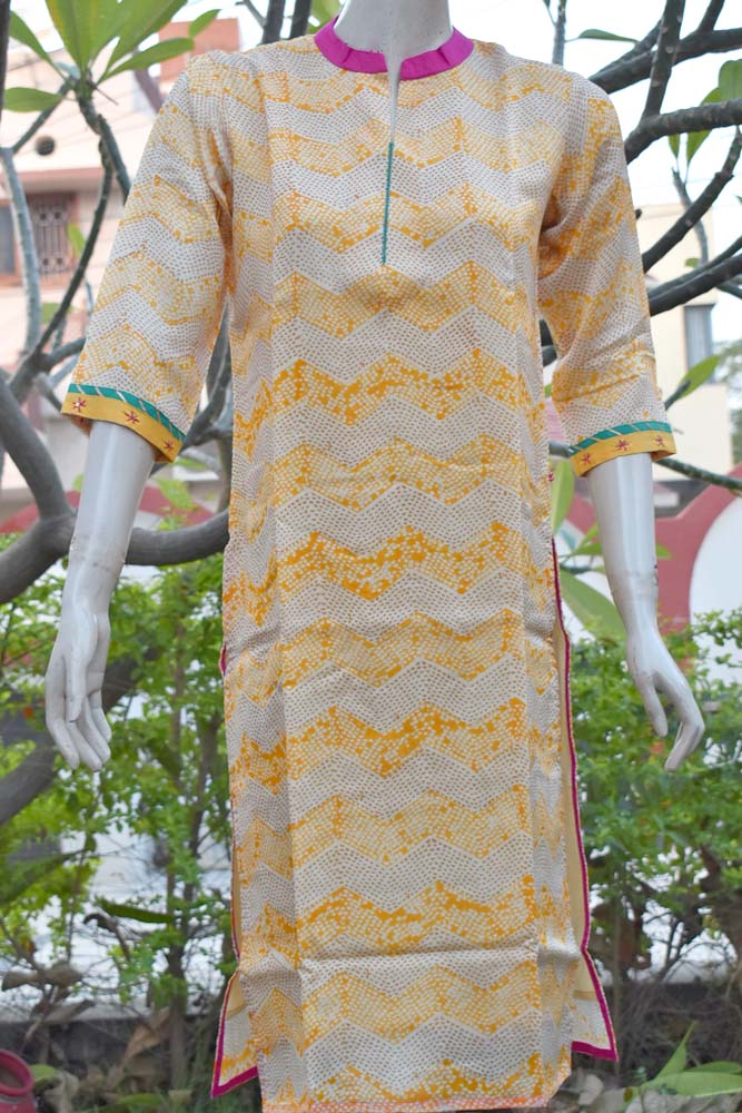 Hand Block Printed Chanderi Kurta with resham work - size 38