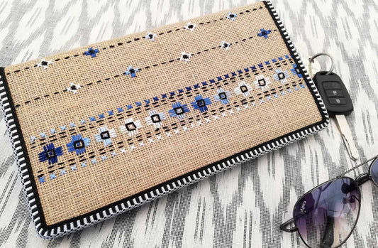 Handcrafted Jute Passport Cover with cross stitch Embroidery