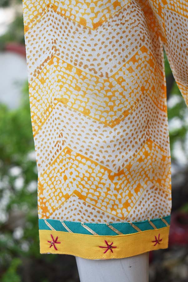 Hand Block Printed Chanderi Kurta with resham work - size 38