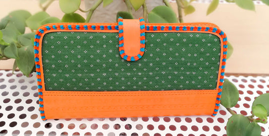 Handcrafted Kutch Leather With Mashroo Fabric Wallet