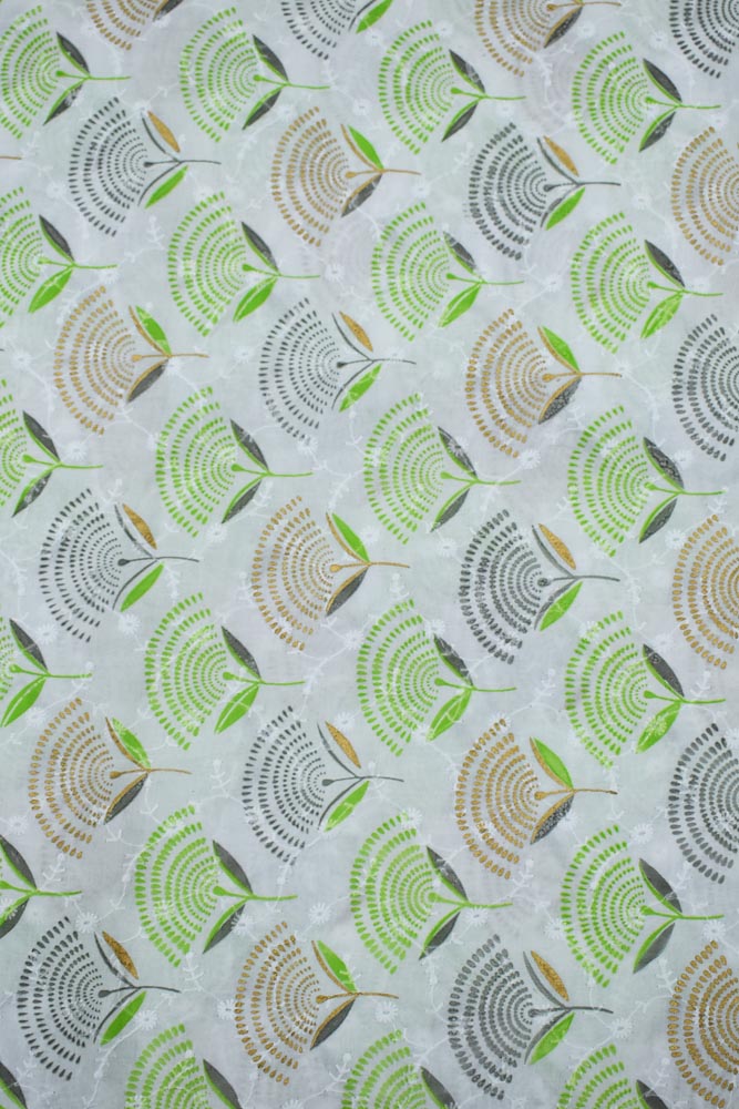 Beautiful white cotton fabric with self embroidery & print (2.5 mtrs cut)