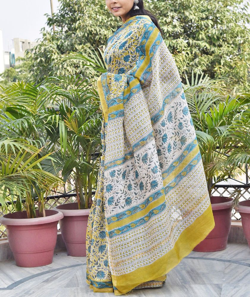 Small Checks Silk Sarees | Hand Block Printed by Ramdhanu Ethnic