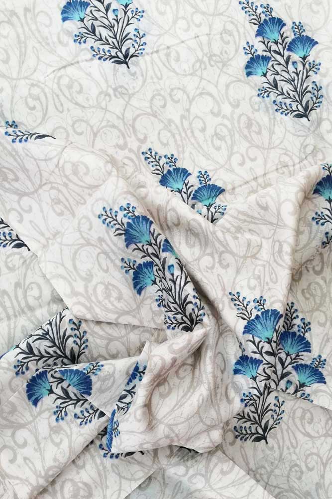 Elegant cotton silk fabric with screen prints – India1001.com
