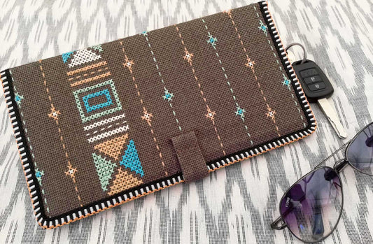 Handcrafted Jute Passport Cover with cross stitch Embroidery