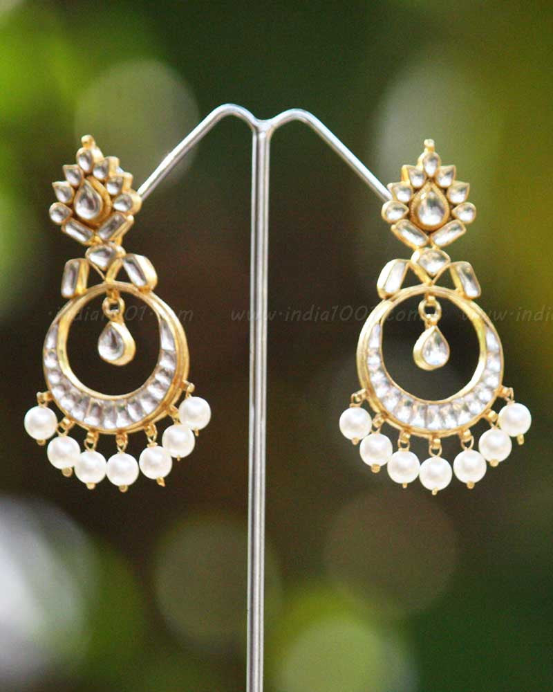 Polki Earrings Kundan Jewelry Online with hanging Jhumki - Reeya LifeStyle