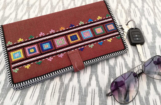 Handcrafted Jute Passport Cover with cross stitch Embroidery