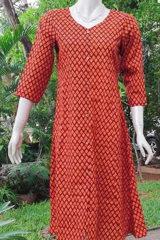 Elegant Block printed Cotton A line kurta